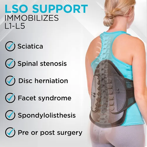 Vista 5 de BraceAbility Soporte lumbar para espalda de descompresión – Cinturón de corsé lumbosacro semirrígido ajustable para discectomía, laminectomía