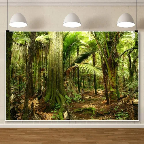 Vista 2 de Laeacco Telón de fondo de fotografía de bosque de selva de 10 x 6.5 pies, crecimiento exuberante, helecho, tropical, bosque tropical, vegetación