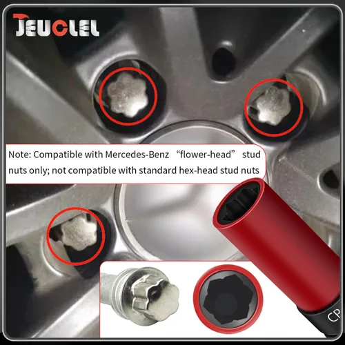 Vista 5 de Enchufe de extracción de tuerca de bloqueo de rueda de 0.669 in compatible con Mercedes Benz Serie S W221, extractor de tuercas de rueda antirrobo