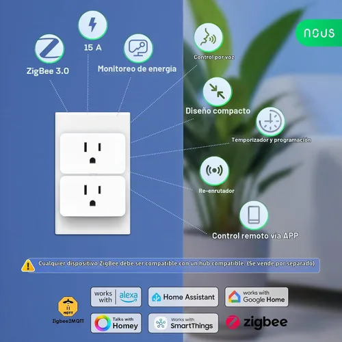 Vista 2 de Enchufe inteligente Zigbee, monitoreo de energía, requiere certificación ETL, compatible con Alexa, Google Home, Home Assistant, SmartThings