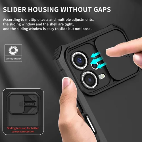 Vista 4 de Funda para Redmi Note 12 5G, Redmi Note 12 4G/Poco X5 5G con protector de pantalla de vidrio templado y cubierta de cámara deslizante, cubierta
