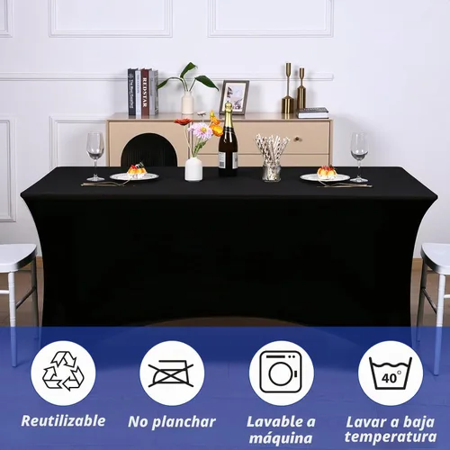 Vista 5 de Fixwal Paquete de 12 Cubiertas de Mesa de Spandex Negro para Mesas de 6 Pies, Fundas de Mesa Rectangulares Ajustadas Elásticas para Bodas