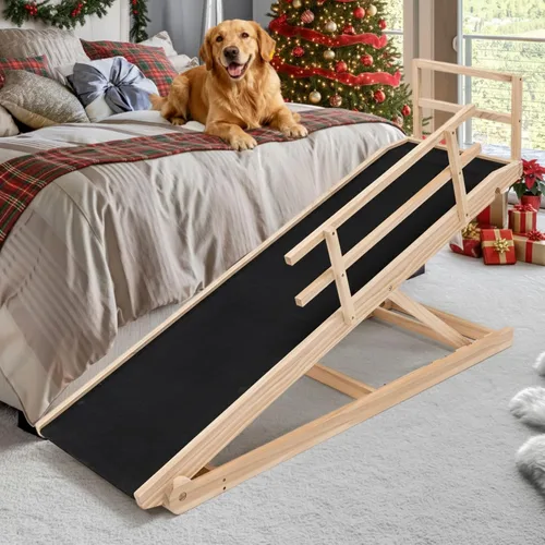 Vista 10 de SLSY Rampa para perros para cama, sofá y SUV, rampa plegable ajustable mejorada para mascotas con alfombrilla de goma antideslizante, 45.2 pulgadas