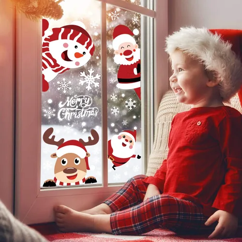 Vista 7 de LOMIMOS 107 calcomanías de Navidad para ventana, copos de nieve, reno, Papá Noel, para suministros de decoración de fiestas