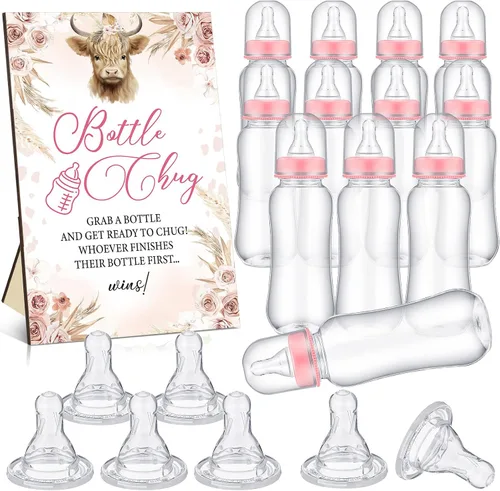 Vista 16 de TrelaCo Safari Cool Baby Shower Games Bottle Chug Sign Wooden Jungle Animals Set de regalo para revelación de género suministros de fiesta y 12