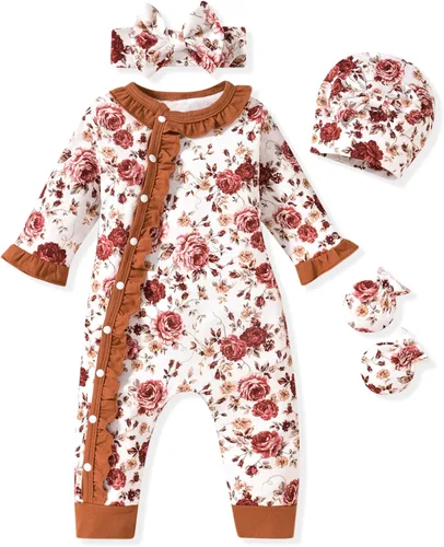 Vista 29 de Aalizzwell Mameluco para bebés niñas, traje de otoño invierno con accesorios Guepardo