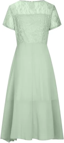 Vista 4 de XUNRYAN Vestidos midi maduros para mujer pequeña, con encaje floral, de cintura alta, con vuelo, de malla, vestido de gasa, fiesta de noche