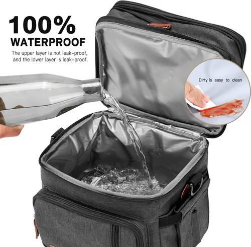 Vista 5 de Bolsa de almuerzo con compartimento doble/para mujer, con aislamiento para el almuerzo, 2 espaciosas, grandes, reutilizables, resistentes al agua
