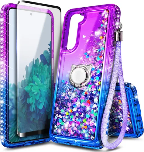 Vista 62 de NGB - Funda para teléfono Samsung Galaxy S9, color aguamarina/morado, bonita funda con purpurina líquida para mujeres y niñas, con protector