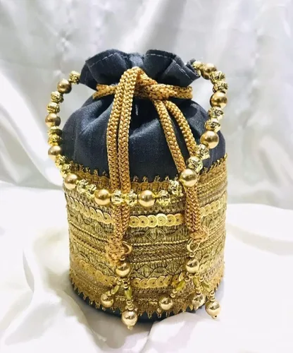 Vista 2 de Bolsos Potli de seda bordados a mano para mujer Para salidas nocturnas bodas y fiestas con cordón