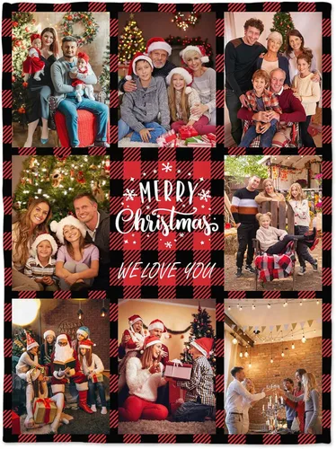 Vista 6 de Mantas personalizadas de Feliz Navidad, regalos personalizados con tus propias fotos, manta de fotos personalizada para mamá, papá, abuela, abuelo