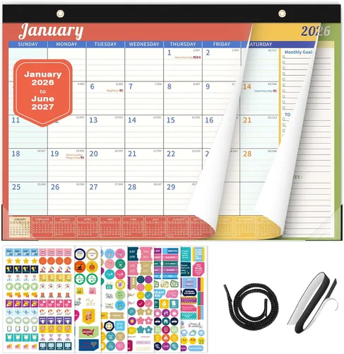 Vista 9 de Ospelelf Bule Calendario 2026-2027 - Agenda mensual grande de 22 x 17 pulgadas, calendario de escritorio de 18 meses para personas mayores, oficina