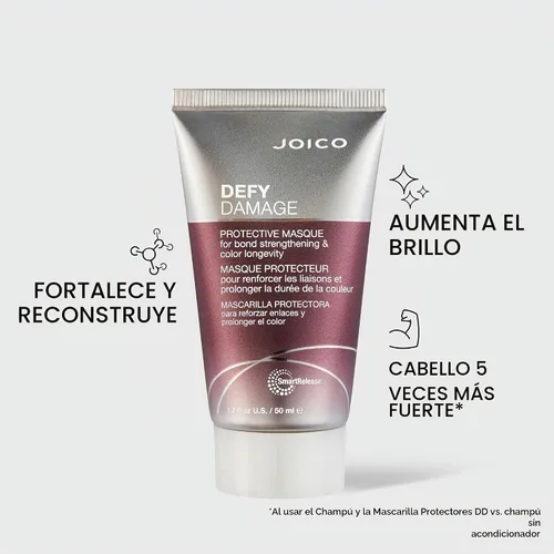 Vista 3 de Joico Máscara protectora Defy Damage para cabello teñido Fortalece los lazos y conserva el color del cabello con aceite de semilla de moringa