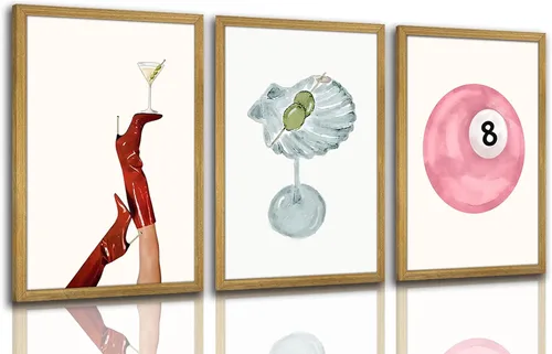 Vista 25 de Juego de 3 arte de pared de dados de póker enmarcados en blanco y negro, impresiones en lienzo estéticas retro Y2K, fotos de póster rosa de moda