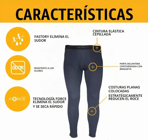 Vista 4 de Carhartt Men's MBL115 Base Force® Midweight Base Layer Classic Bottom Negro