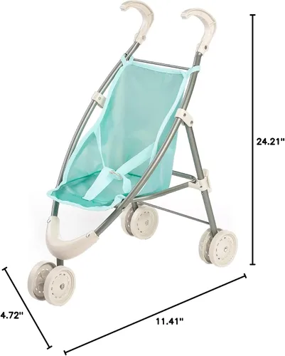 Vista 6 de Miniland Cochecito de muñeca en color menta hasta 15 pulgadas Muñecas. Estructura plegable con rueda direccional fabricada en aluminio y telas