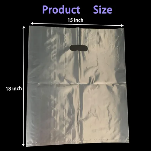Vista 4 de Paquete de 100 bolsas de compras de plástico transparente de 15 x 18 pulgadas con asas, bolsas de plástico transparente para mercancía – Bolsas