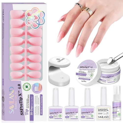 Vista 10 de SAVILAND Juego de iniciación de kit de uñas de gel: gel de pegamento de uñas de 14 días y 500 puntas de uñas de alta transparencia para presionar