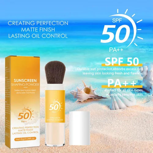Vista 3 de Polvo de ajuste de protección solar para cara, polvo mineral protector solar, control de aceite, acabado mate natural, transpirable, polvo facial