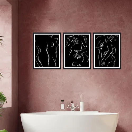 Vista 2 de Novatique 3 piezas de arte de pared sexy en blanco y negro para parejas desnudas, decoración de pared abstracta de amor para mujeres y hombres, arte