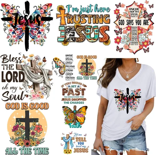 Vista 9 de 9 piezas de calcomanías para planchar para mujer, parches de transferencia de calor para camisetas, ropa lista para prensar, diseño de calcomanías