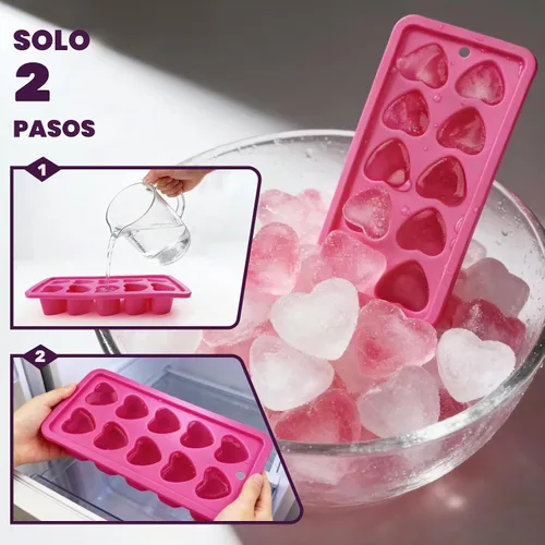 Vista 4 de Molde de silicona para cubitos de hielo en forma de corazón, paquete de 2