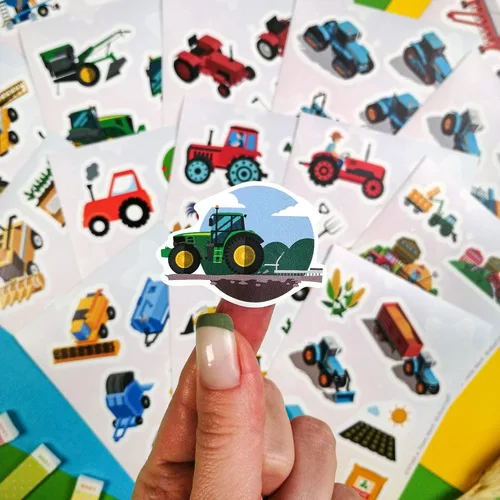 Vista 4 de BulbaCraft 100 calcomanías y calcomanías de tractor, suministros de fiesta de cumpleaños de tractor, regalos para mujeres y hombres Pegatinas