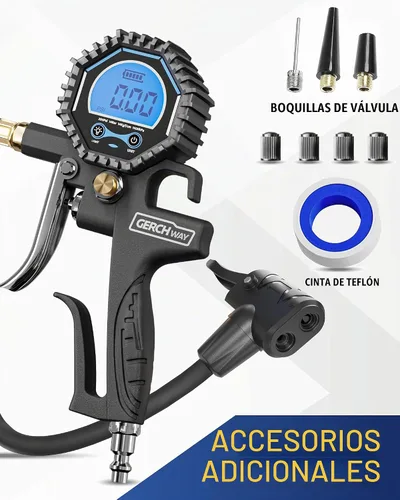 Vista 8 de Adaptador de válvula Presta con manómetro e inflador para compresor de aire Black