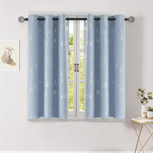 Vista 88 de BUHUA Cortinas pequeñas para ventana de 36 pulgadas de largo, 2 paneles, cortinas opacas con elegantes ramas de árbol plateadas, cortinas de bloqueo