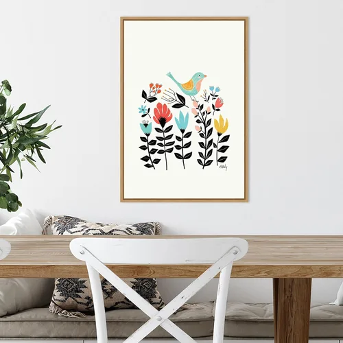 Vista 5 de Amanti Art Lienzo enmarcado para pared, diseño de jardín de arte popular (pájaro) por Annie Bailey Art (16 pulgadas de ancho x 23 pulgadas de alto)