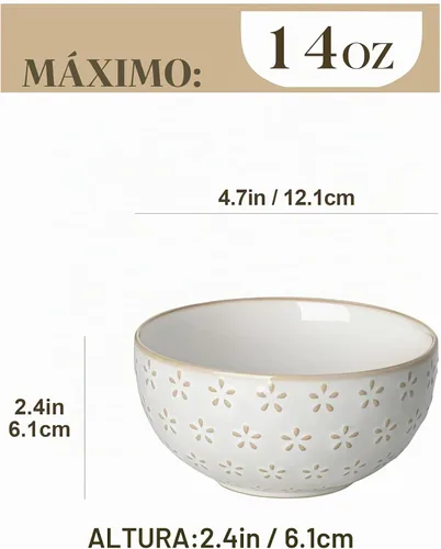 Vista 2 de MALACASA Tazones Pequeños, Tazón para Helado de 14 Onzas, Juego de 4 Tazones de Gres para Postre con Relieve para Aperitivos, Papas Fritas, Frutas