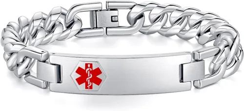 Vista 132 de Pulseras de identificación de alerta médica de 6.5 "-8.5" para mujeres, pulseras de emergencia médica de acero inoxidable, grabado gratuito