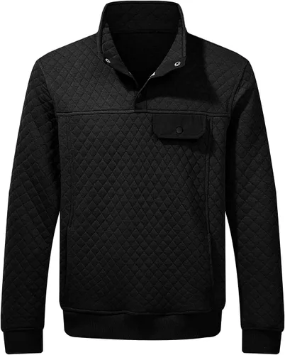 Vista 6 de JMIERR Sudadera acolchada para hombre, casual, de manga larga, cuello alto, con botones