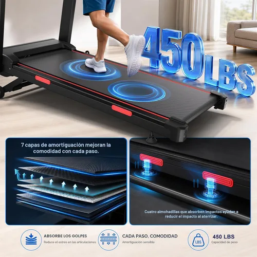 Vista 5 de Treadmill for Home with 20% Auto Incline, Walking Pad with Handle Bar