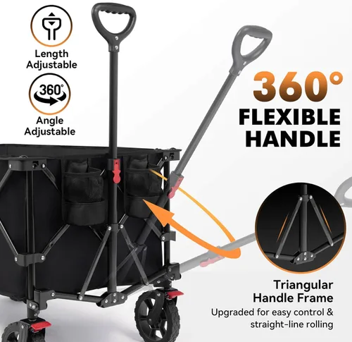 Vista 6 de Hikenture Carro plegable – Capacidad de 330 libras, carro plegable extra grande con ruedas todo terreno, carrito de playa utilitario para jardín al