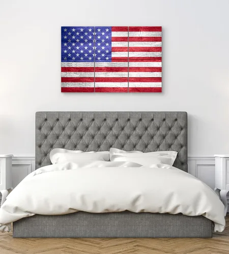 Vista 4 de Lienzo decorativo para pared con la bandera estadounidense, juego de 3 piezas, impresiones grandes decorativas de varios paneles divididos, aspecto