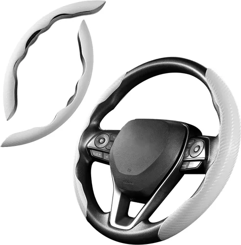 Vista 13 de Cartist Funda de volante de fibra de carbono, antideslizante, para hombres y mujeres, duradera, accesorio universal para automóvil (negro)