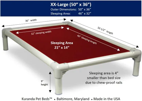Vista 31 de Kuranda Cama elevada para mascotas a prueba de masticación - PVC almendra - 25" x 18" - Cordura Nylon - Borgoña