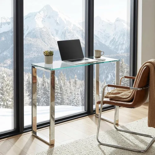 Vista 4 de Cortesi Home Remi - Mesa consola de cristal contemporánea con acabado cromado