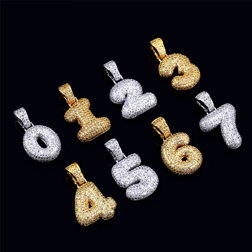 Vista 5 de U7 Iced Out Pendant Mens Hip Hop Jewelry Platinum18K Gold Plated Lab Diamond Bubble Letter Necklaces Custom Number Chain Intials Name Necklaces