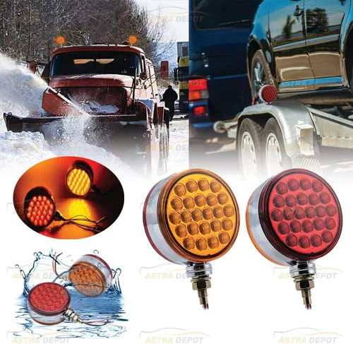 Vista 2 de Corp 2 piezas redondas de 4 pulgadas de doble cara de montaje de un solo perno de 48 LED ámbar rojo guardabarros laterales reflectantes con carcasa