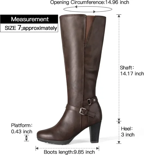 Vista 6 de mysoft Women's Knee High Boots Chunky Heel Boots with Zipper
