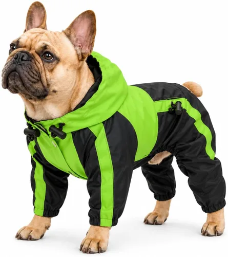 Vista 22 de Ropa para mascotas, abrigo impermeable de nailon para mascotas, chaqueta de lluvia adorable con capucha perfecta para razas de perros pequeños, Verde