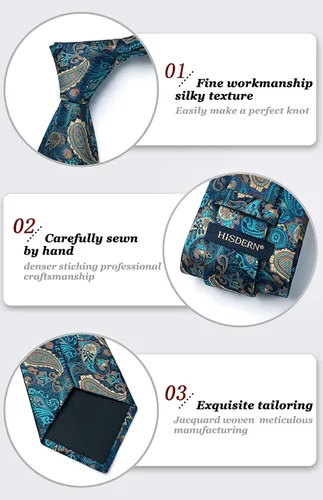 Vista 3 de HISDERN Corbatas para hombre, corbata de cachemira y bolsillo cuadrado tejido clásico floral para hombre, corbata de fiesta de boda