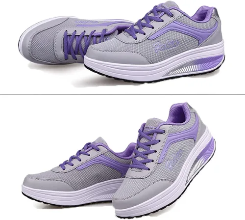 Vista 6 de Zapatos para caminar con cordones para mujer, con soporte de arco, transpirables, con plataforma de cuña, bajos, informales, ligeros, ortopédicos