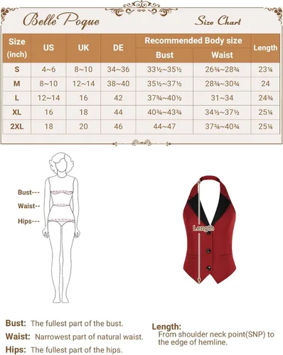 Vista 4 de Belle Poque Chaleco vintage para mujer, con solapa, cuello halter, con botones, con bolsillos