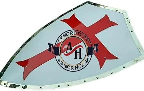 Vista 2 de Escudo Templario Medieval de la Cruz Roja Escudo Calentador Escudo Armadura de Caballero Escudo Cosplay de Guerrero de Batalla Rojo