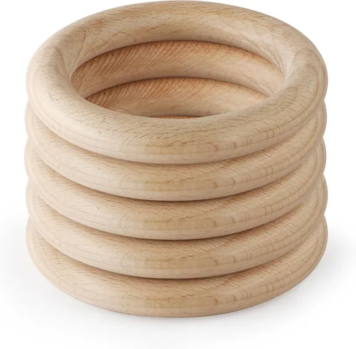 Vista 19 de FoDau770 5 anillos de madera de haya natural, anillos de madera maciza sin terminar, círculos de madera resistente, círculos de macramé