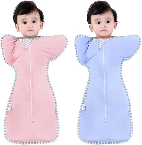 Vista 10 de Bycc Bynn Paquete de 2 sacos de dormir con manga alta, transición a saco de dormir portátil sin brazos para bebé pacify, Azul + Gris