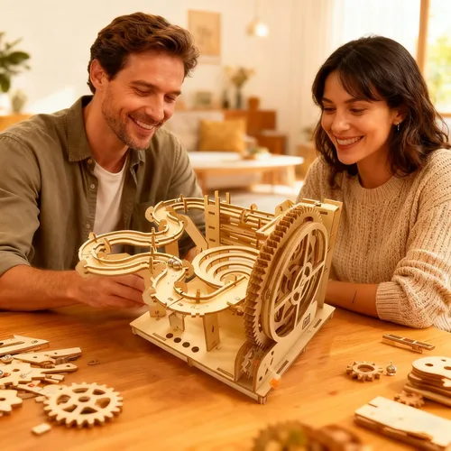Vista 5 de Rompecabezas de madera 3D en forma de pista de mármol para adultos - Kit de modelo de rompecabezas mecánicos de bricolaje para armar. Artesanías